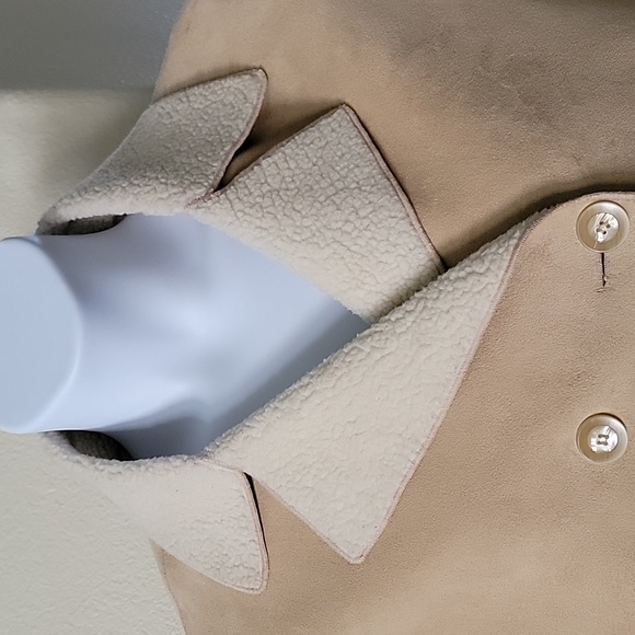 RENA ROWAN Faux Suede and Sherpa Jacket/Coat Tan Beige Size S - Picture 2 of 13